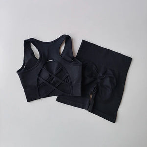 2 PCS Women Seamless Yoga Set Sexy Sport Bra + High Waist Sports
