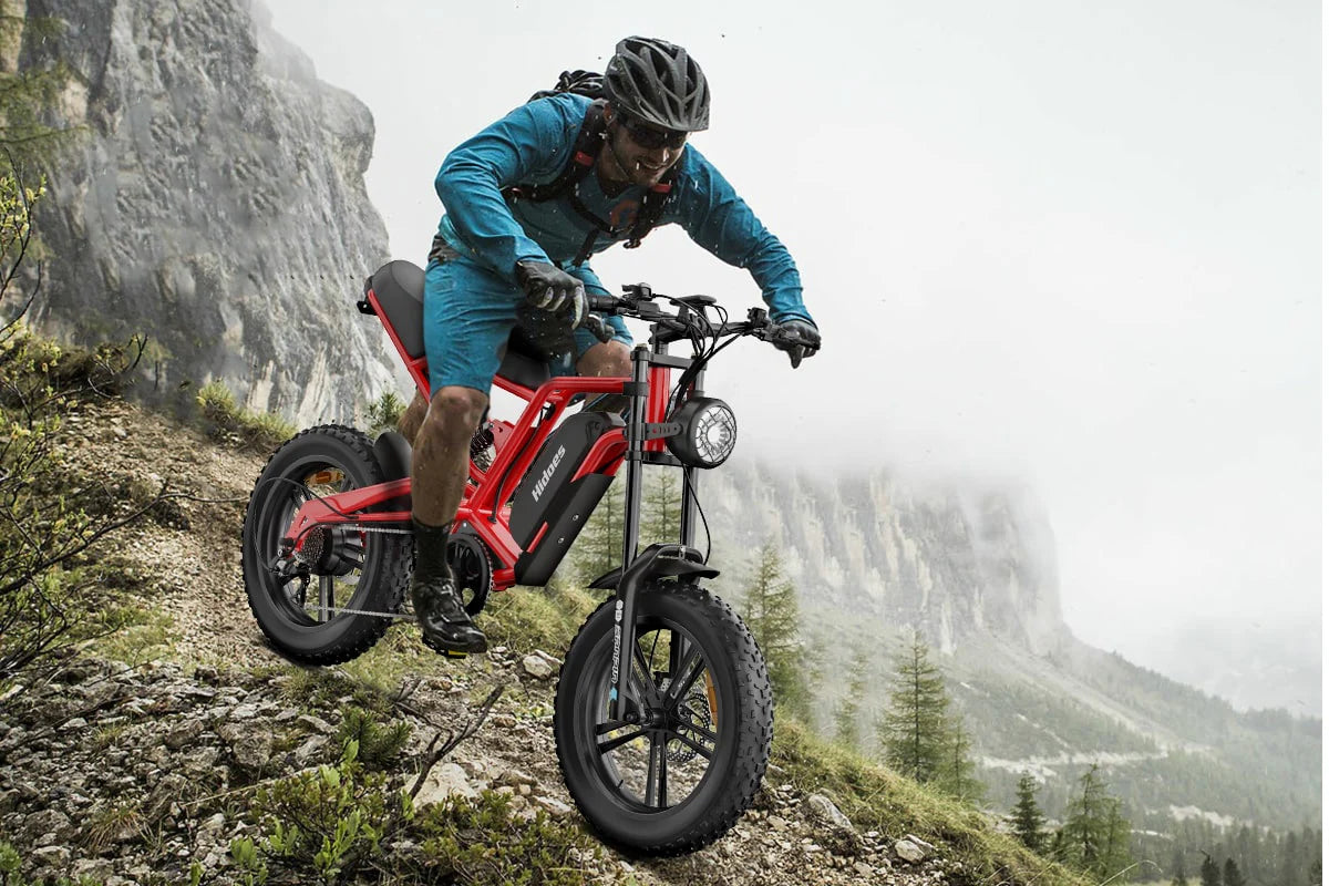 Hidoes® B6 1200W Electric Fat Bike, 20"x4" Fat Tire eBike, 48V 15.6Ah Battery, 50 Miles Long Range - Red Color