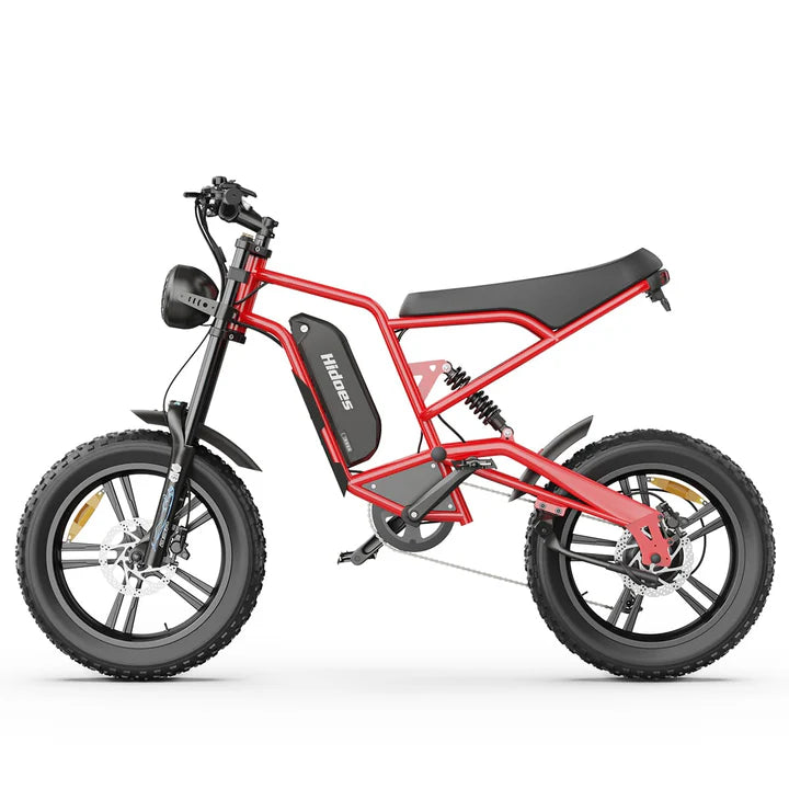 Hidoes® B6 1200W Electric Fat Bike, 20"x4" Fat Tire eBike, 48V 15.6Ah Battery, 50 Miles Long Range - Red Color