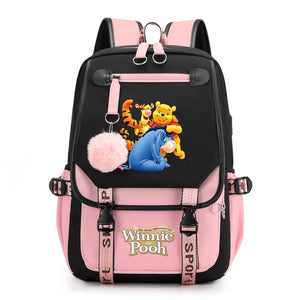 Disney Winnie the Pooh Backpacks Teenager USB Charging Laptop Backpack