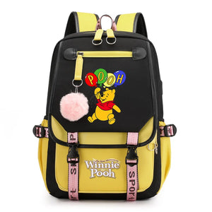 Disney Winnie the Pooh Backpacks Teenager USB Charging Laptop Backpack