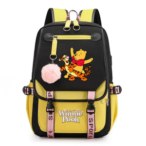 Disney Winnie the Pooh Backpacks Teenager USB Charging Laptop Backpack