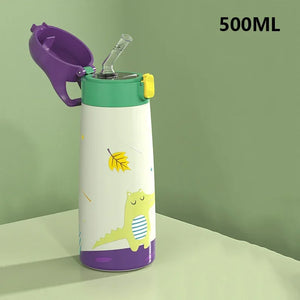 Kids Stainless Steel Straw Thermos Mug with Case Cartoon Leak-Proof