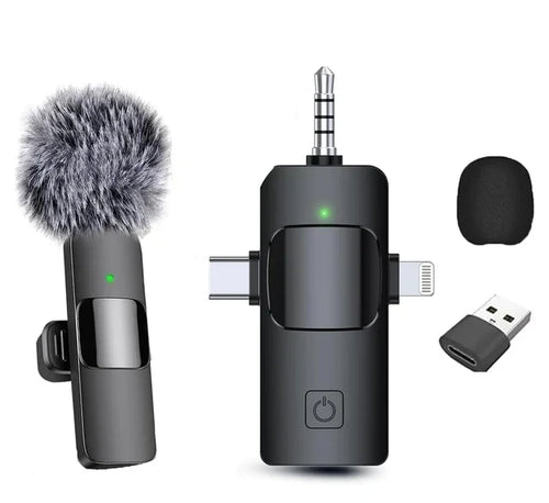 4in1 Wireless Microphone for iPhone Android Cameras Wireless