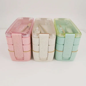 Healthy Material Lunch Box 3 Layer Wheat Straw Bento Boxes Microwave