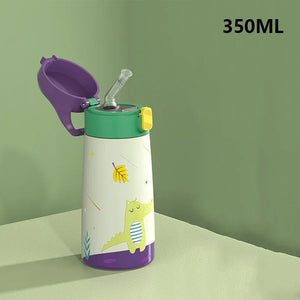 Kids Stainless Steel Straw Thermos Mug with Case Cartoon Leak-Proof