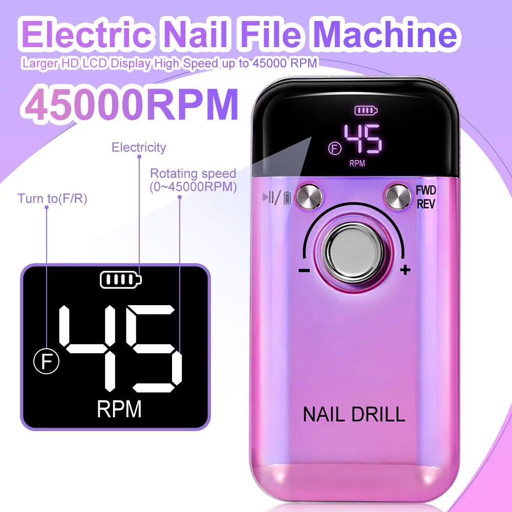 45000RPM Rechargeable Electric Nail Drill Machine Professional Nail