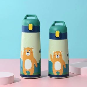 Kids Stainless Steel Straw Thermos Mug with Case Cartoon Leak-Proof