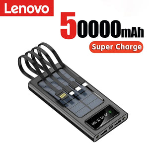 Lenovo 200000mah Solar Power Bank Built 4 Cables Portable Fast