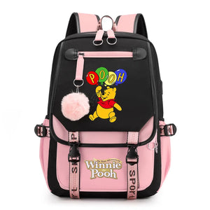 Disney Winnie the Pooh Backpacks Teenager USB Charging Laptop Backpack