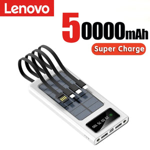 Lenovo 200000mah Solar Power Bank Built 4 Cables Portable Fast