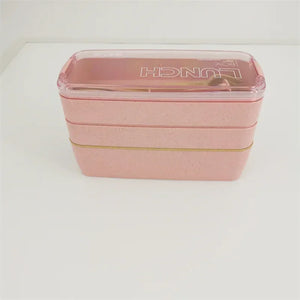 Healthy Material Lunch Box 3 Layer Wheat Straw Bento Boxes Microwave