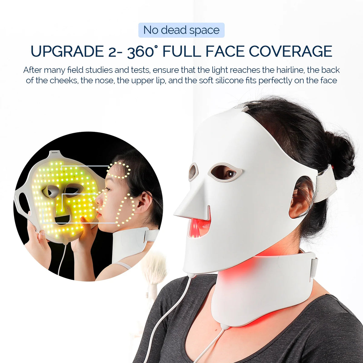 Led Facial Mask With Neck Red Led Light Therapy Flexible Soft Mask