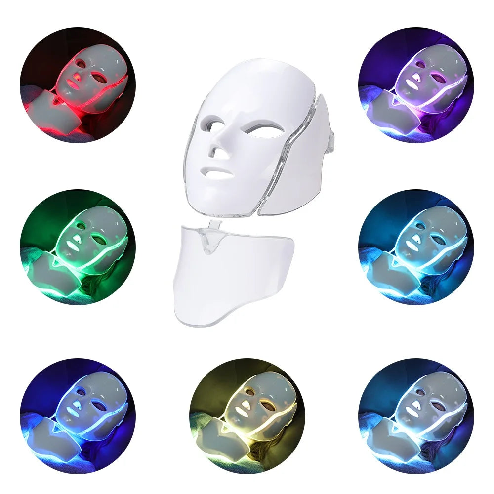 7 Colors LED Facial Mask with Neck LED Light Photon Mask Skin