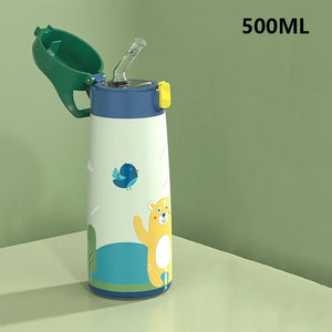 Kids Stainless Steel Straw Thermos Mug with Case Cartoon Leak-Proof