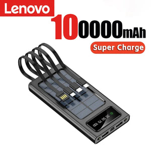 Lenovo 200000mah Solar Power Bank Built 4 Cables Portable Fast