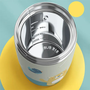 Kids Stainless Steel Straw Thermos Mug with Case Cartoon Leak-Proof