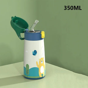 Kids Stainless Steel Straw Thermos Mug with Case Cartoon Leak-Proof