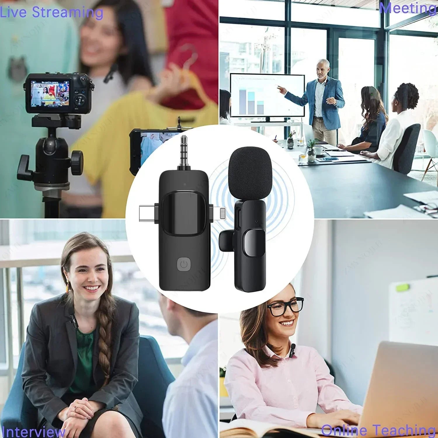 4in1 Wireless Microphone for iPhone Android Cameras Wireless