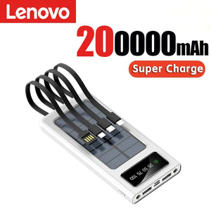 Lenovo 200000mah Solar Power Bank Built 4 Cables Portable Fast