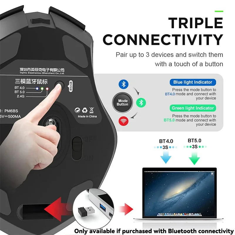 Bluetooth Compatible Mouse Rechargeable 2.4G INPHIC PM6 Wireless Mouse