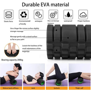 6 in 1 Yoga Training tools, Foam roller, Massage stick, Tension band