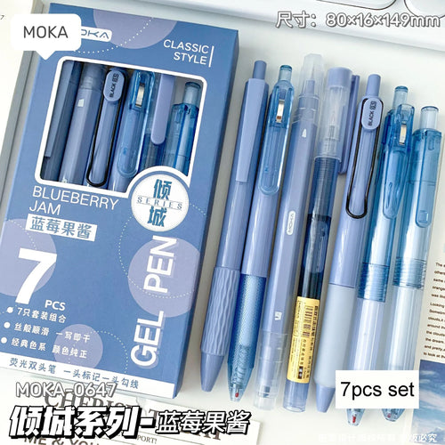 7pcs Kawaii Pen Black Ink Gel Pens Double-Headed Highlighter Aesthetic