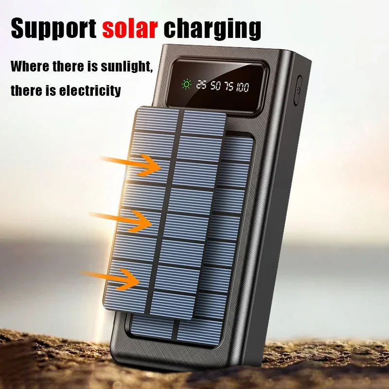 Lenovo 200000mah Solar Power Bank Built 4 Cables Portable Fast