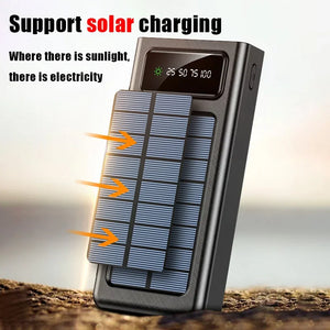 Lenovo 200000mah Solar Power Bank Built 4 Cables Portable Fast