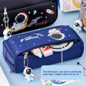 Cartoon Space Astronaut Pencil Case Large Capacity Canvas Pencil Bag