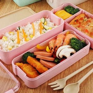 Healthy Material Lunch Box 3 Layer Wheat Straw Bento Boxes Microwave