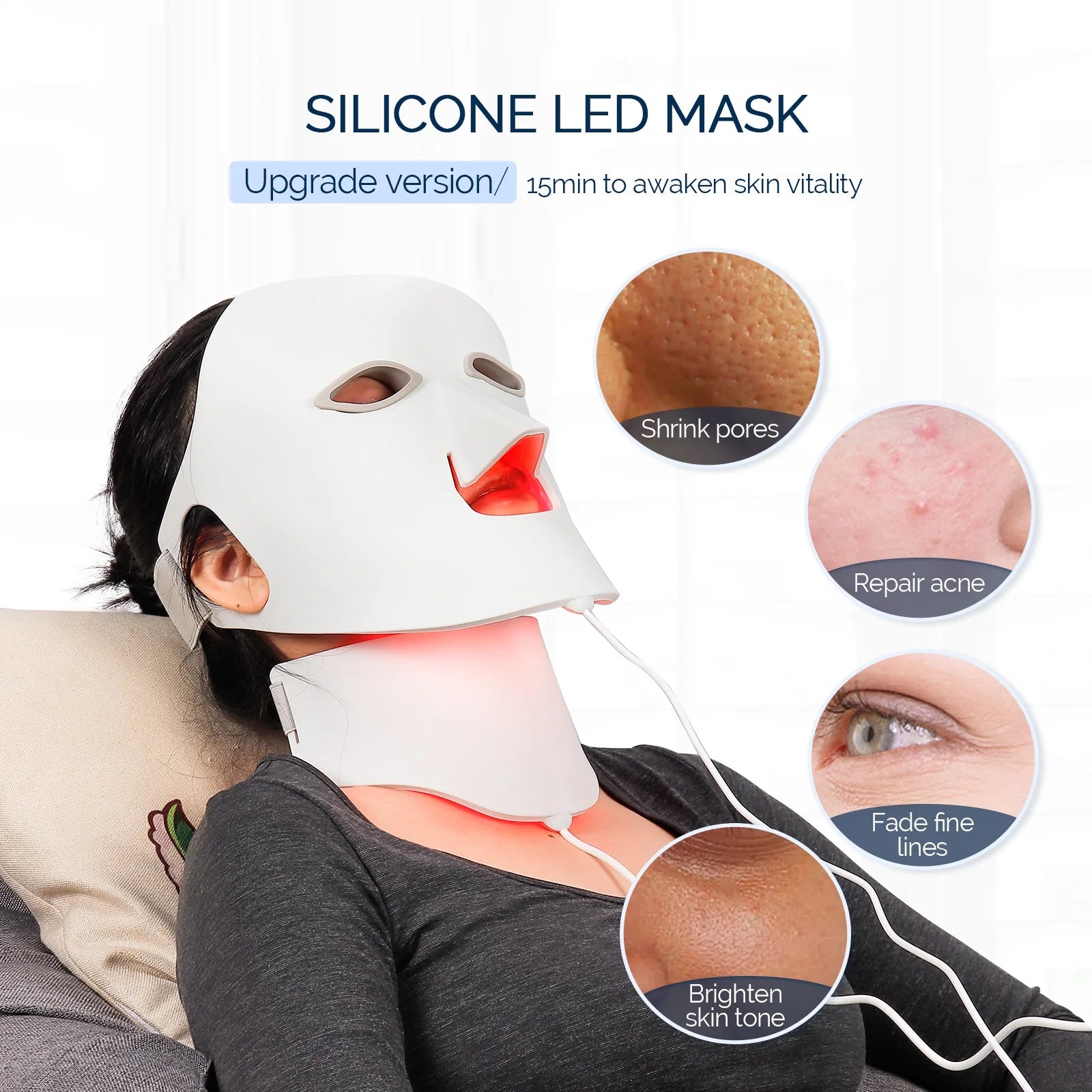 Led Facial Mask With Neck Red Led Light Therapy Flexible Soft Mask
