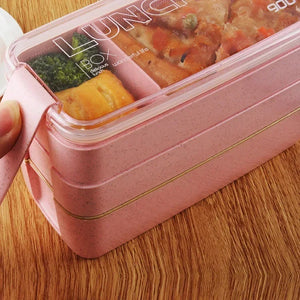 Healthy Material Lunch Box 3 Layer Wheat Straw Bento Boxes Microwave